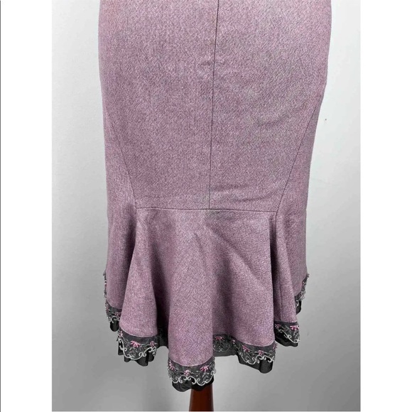 Anthropologie Elevenses Pink Wool Blend Skirt SZ 6 w/Beautiful Lace Detailed Hem - Picture 5 of 6